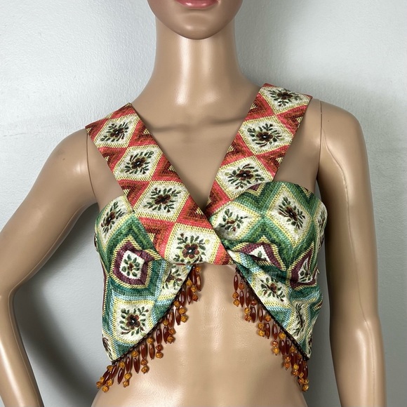 NEW AUTUMN ADEIGBO PRINTED TWIST-FRONT CROP TOP - Picture 2 of 9